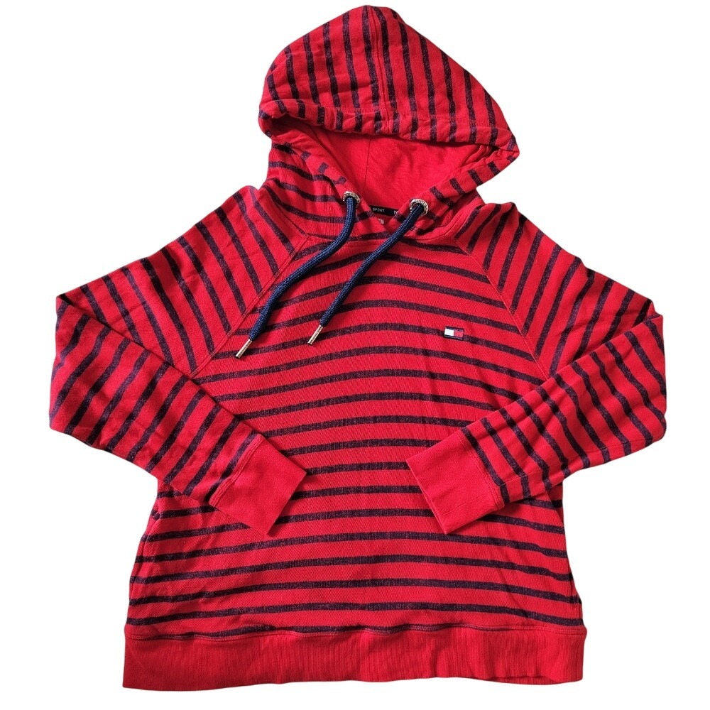 Tommy Hilfiger Sport Women's Red Navy Striped Sweatershirt Hoodie Plus Size  XXL
